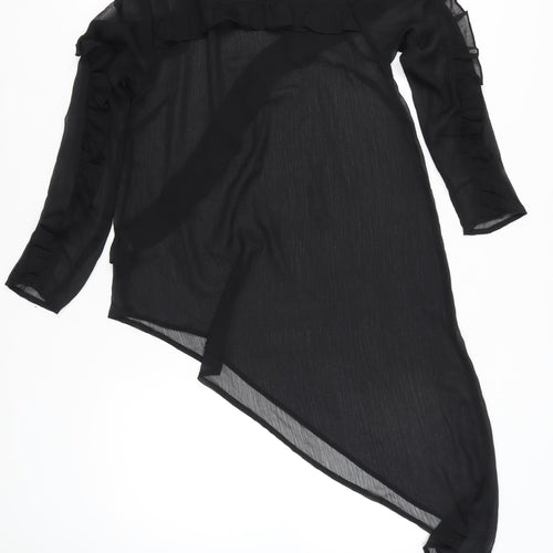 ASOS Women Black Size 12 Ruffle Long Sleeve Tunic Blouse