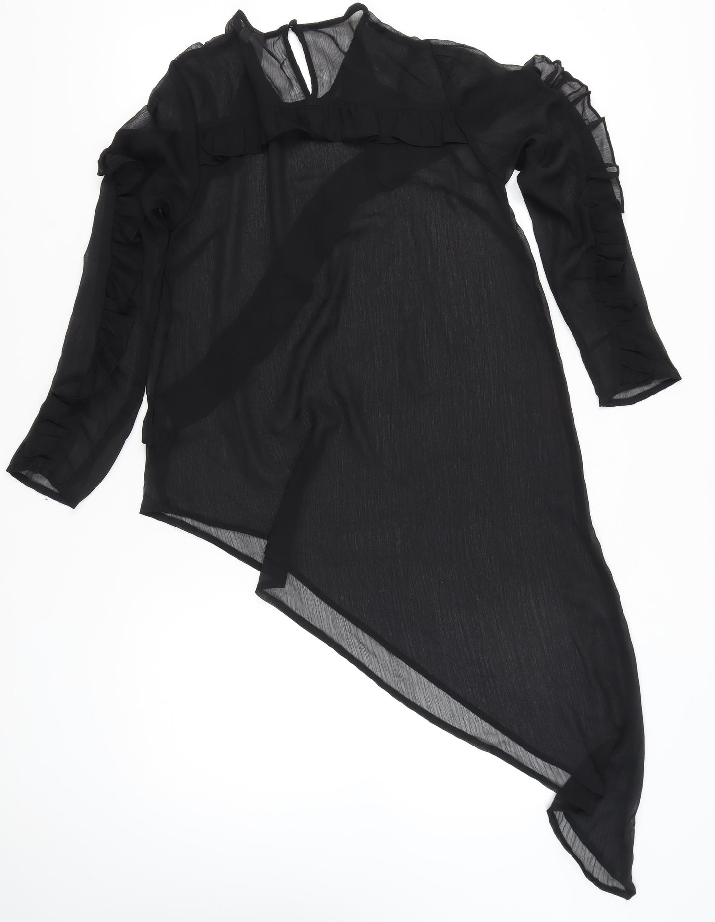 ASOS Women Black Size 12 Ruffle Long Sleeve Tunic Blouse
