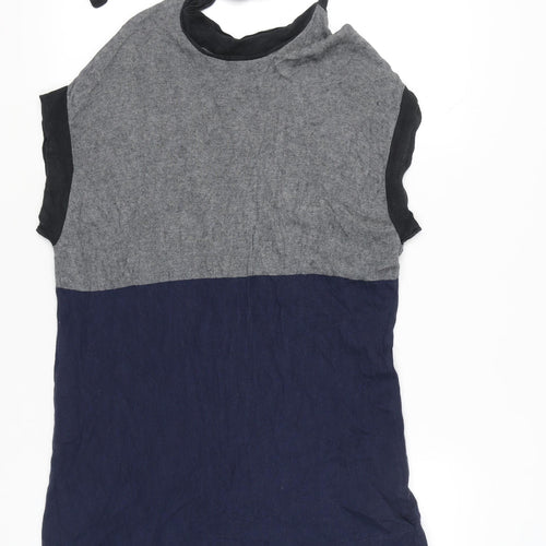 BCBGMAXAZRIA Womens Grey Blue Halter Tie Shift Dress Size L Silk Cashmere