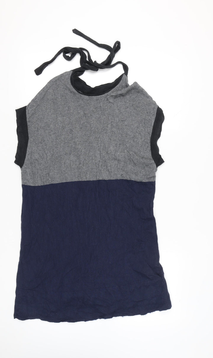BCBGMAXAZRIA Womens Grey Blue Halter Tie Shift Dress Size L Silk Cashmere