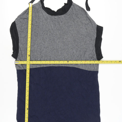 BCBGMAXAZRIA Womens Grey Blue Halter Tie Shift Dress Size L Silk Cashmere