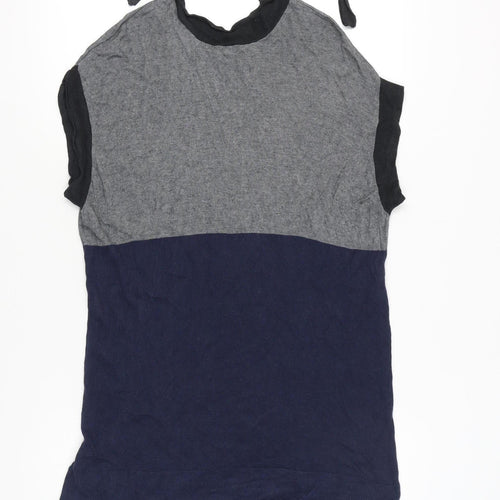 BCBGMAXAZRIA Womens Grey Blue Halter Tie Shift Dress Size L Silk Cashmere