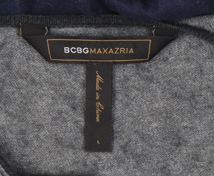 BCBGMAXAZRIA Womens Grey Blue Halter Tie Shift Dress Size L Silk Cashmere