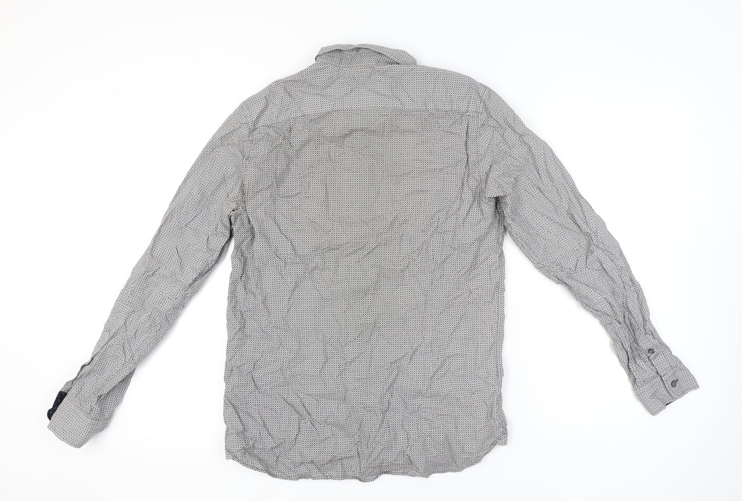 Ted Baker Mens Grey Geometric Cotton Button-Up Shirt Size L Regular Fit