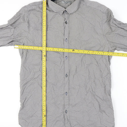 Ted Baker Mens Grey Geometric Cotton Button-Up Shirt Size L Regular Fit