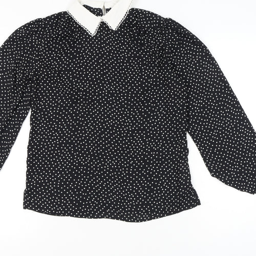 New Look Womens Black Polka Dot Collared Blouse UK 8 Long Sleeve