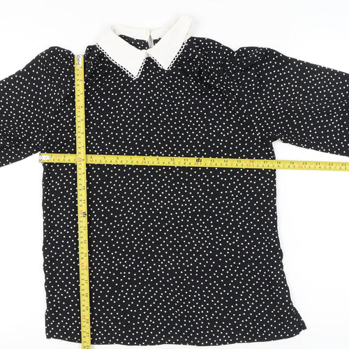 New Look Womens Black Polka Dot Collared Blouse UK 8 Long Sleeve