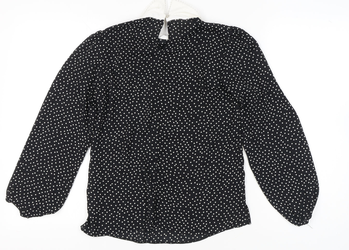 New Look Womens Black Polka Dot Collared Blouse UK 8 Long Sleeve