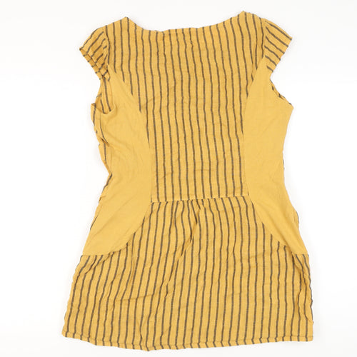 Lina Tomei Women Yellow Striped Linen Shift Dress Size L Casual Summer
