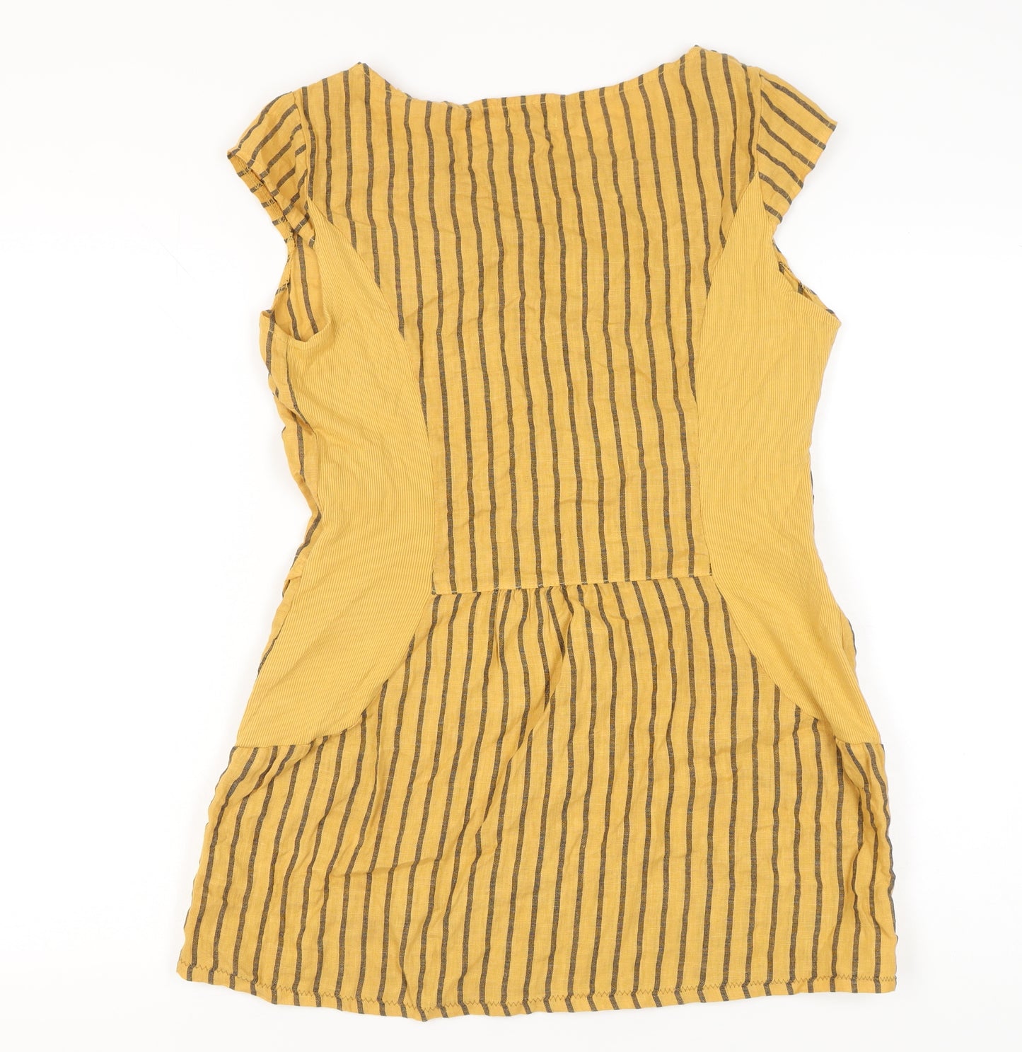 Lina Tomei Women Yellow Striped Linen Shift Dress Size L Casual Summer
