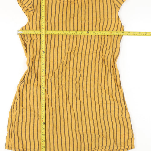 Lina Tomei Women Yellow Striped Linen Shift Dress Size L Casual Summer