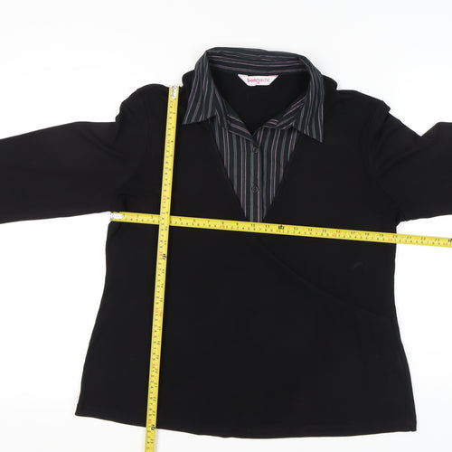 Bonmarché Womens Black Size 18 Wrap Blouse 3/4 Sleeve Collared Top
