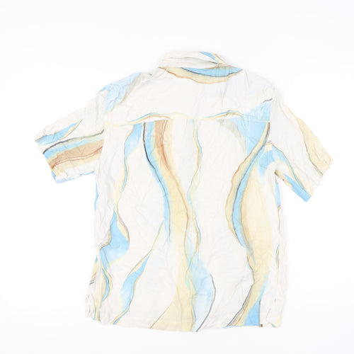 Zara Men’s Beige Blue Brown Regular Fit Viscose Short Sleeve Shirt M