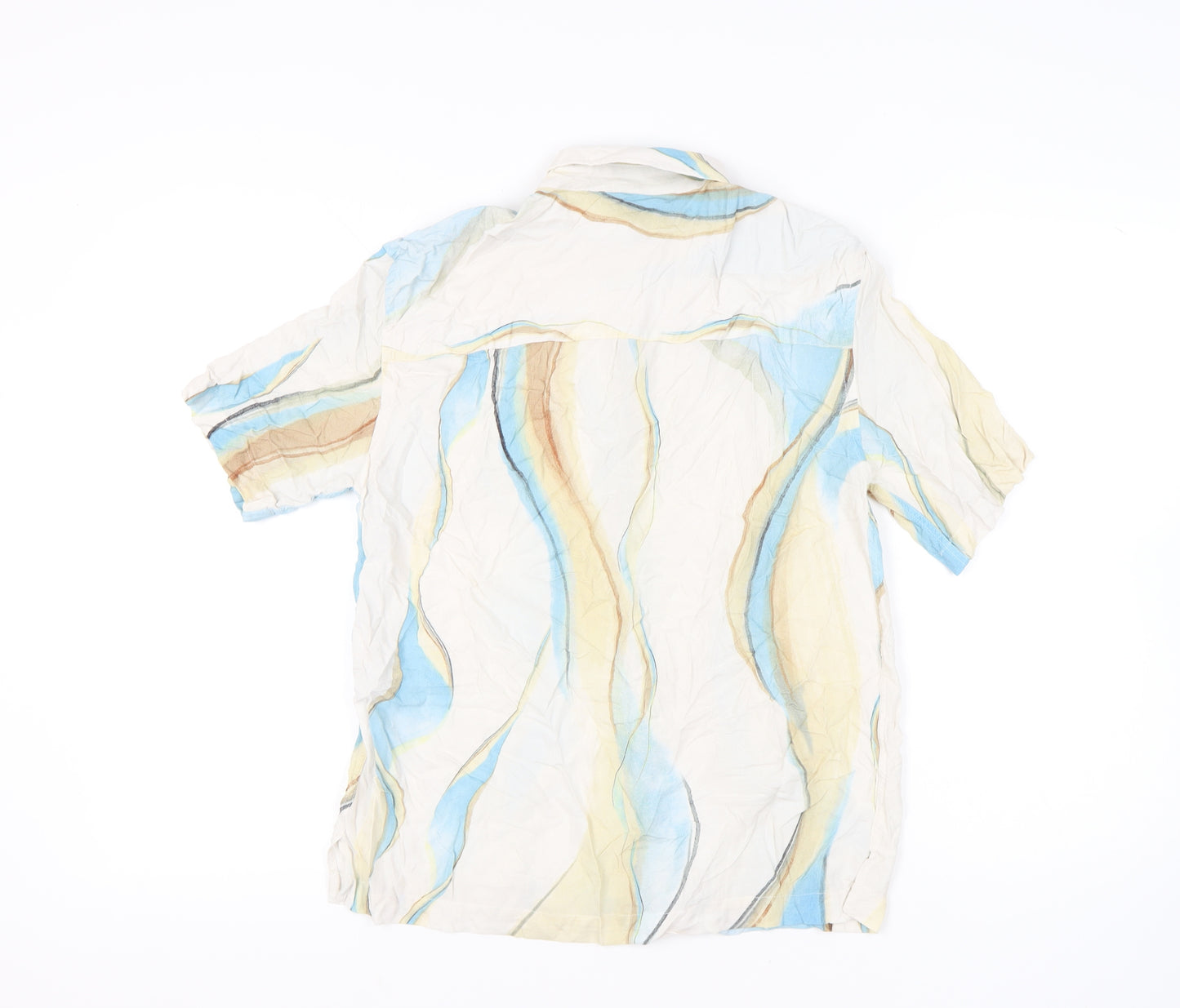 Zara Men’s Beige Blue Brown Regular Fit Viscose Short Sleeve Shirt M