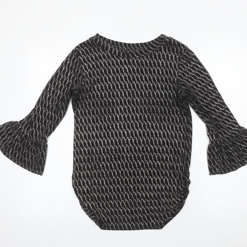 Quiz Women’s Black Metallic Bell Sleeve Tunic Blouse Size 10