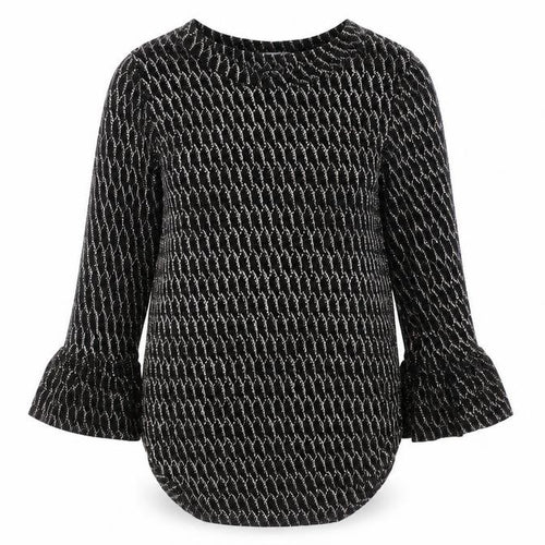 Quiz Women’s Black Metallic Bell Sleeve Tunic Blouse Size 10