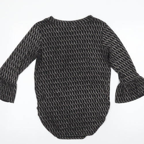 Quiz Women’s Black Metallic Bell Sleeve Tunic Blouse Size 10