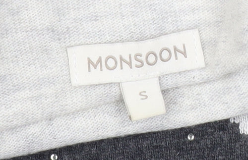 Monsoon Women’s Grey Ivory Roll Neck Wool Jumper S Beaded Knit