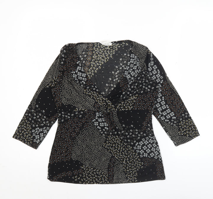 Wallis Petite Women’s Black Beaded V-Neck Tunic Blouse Size 12