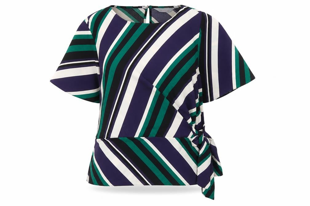 Front view of Dorothy Perkins Women's Multicoloured Striped Wrap Blouse, size 12