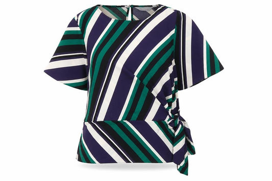 Front view of Dorothy Perkins Women's Multicoloured Striped Wrap Blouse, size 12