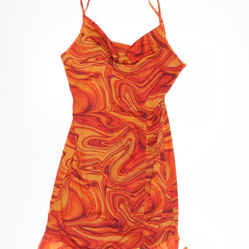 PrettyLittleThing Women’s Orange Mesh Mini Slip Dress Size 14