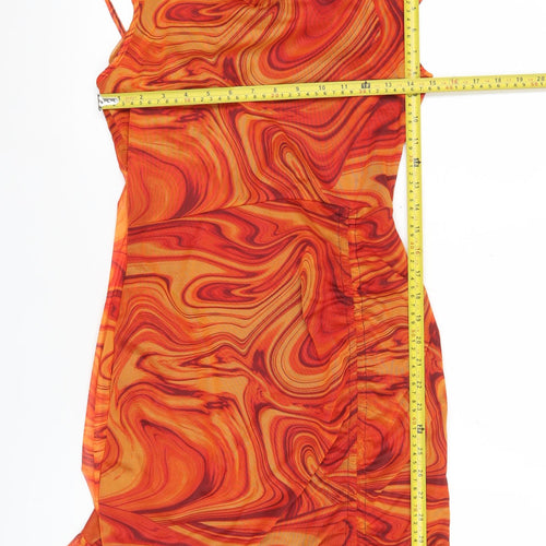 PrettyLittleThing Women’s Orange Mesh Mini Slip Dress Size 14