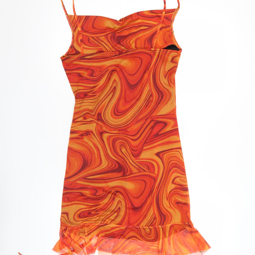 PrettyLittleThing Women’s Orange Mesh Mini Slip Dress Size 14