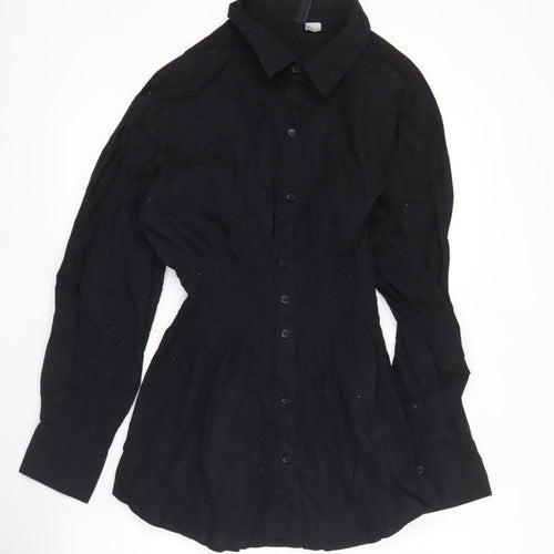 H&M Divided Womens Black Tunic Button-Up Long Sleeve Shirt M