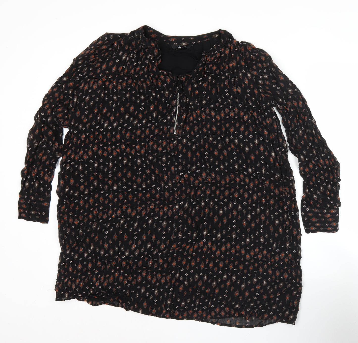 Next Women’s Black Geometric Tunic Blouse Size 8 Long Sleeve