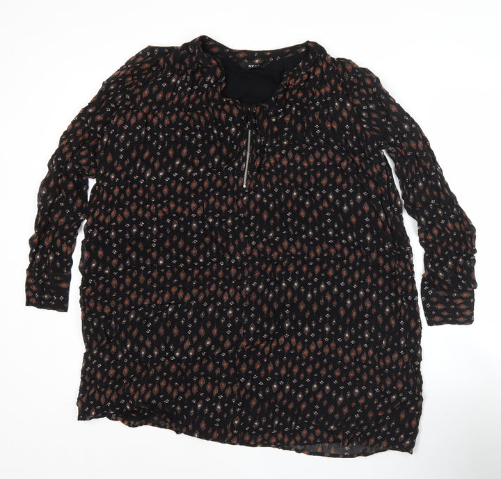 Next Women’s Black Geometric Tunic Blouse Size 8 Long Sleeve