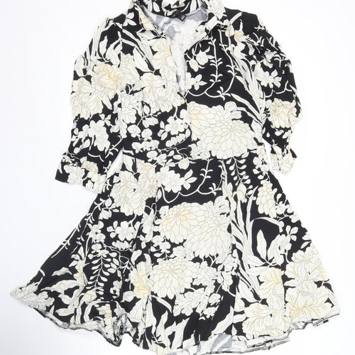 River Island Womens Black Floral Asymmetric Wrap Dress Size 10