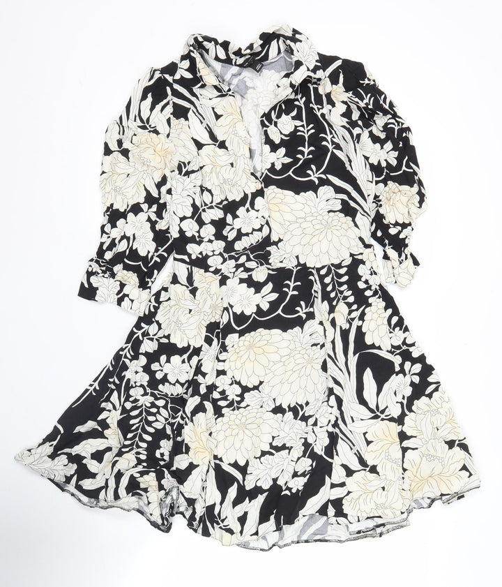 River Island Womens Black Floral Asymmetric Wrap Dress Size 10