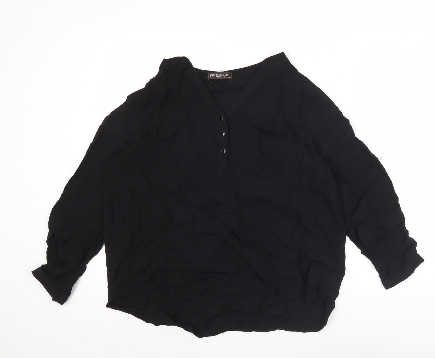 Menglou Fashion Womens Black 3XL Tunic Blouse Long Sleeve V-Neck