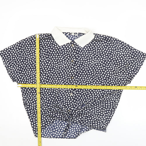 Windsmoor Women’s Blue Floral Collared Button-Up Shirt Size 16