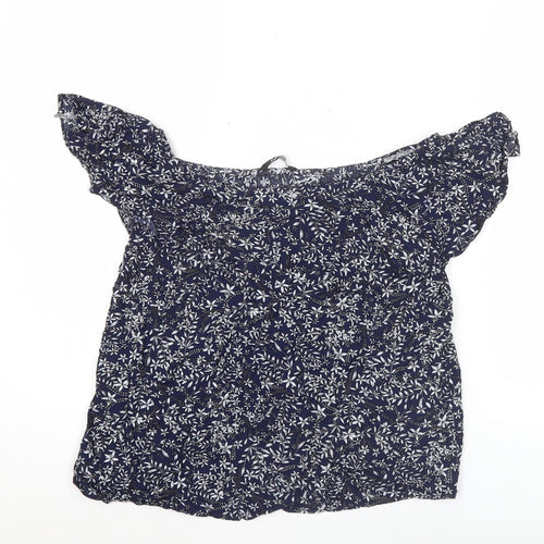 Natura Womens Blue Floral Rayon Off Shoulder Tunic Blouse S