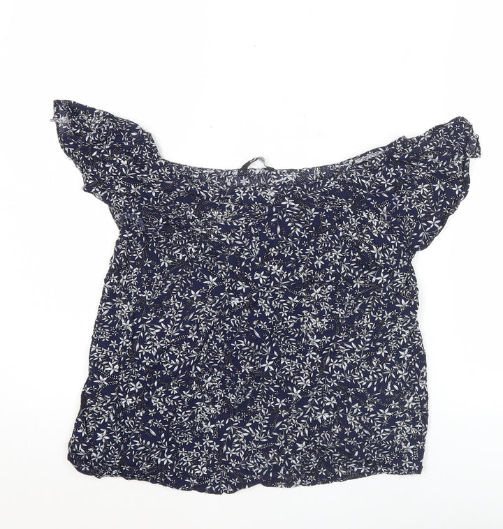 Natura Womens Blue Floral Rayon Off Shoulder Tunic Blouse S