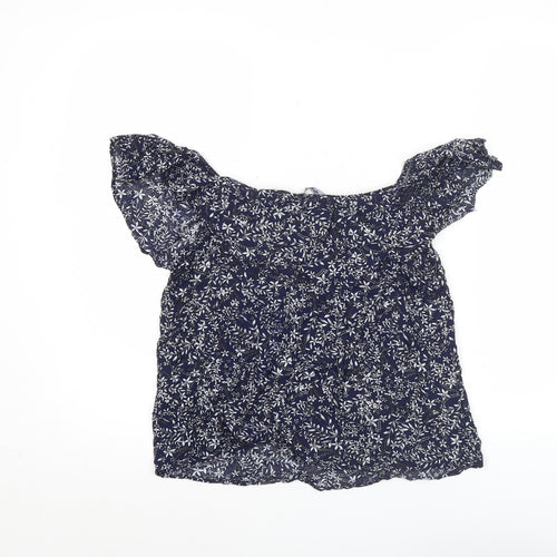 Natura Womens Blue Floral Rayon Off Shoulder Tunic Blouse S