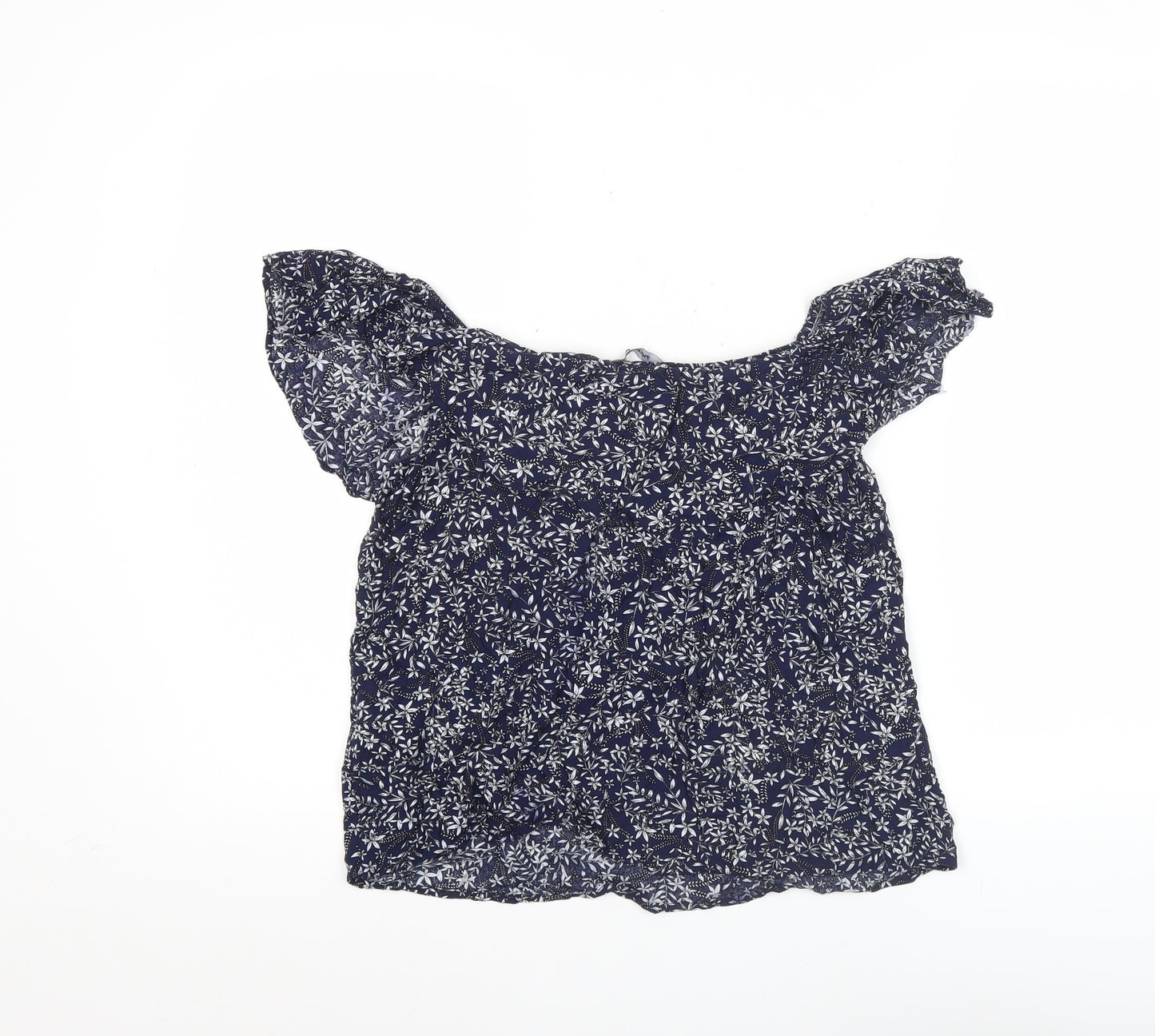 Natura Womens Blue Floral Rayon Off Shoulder Tunic Blouse S