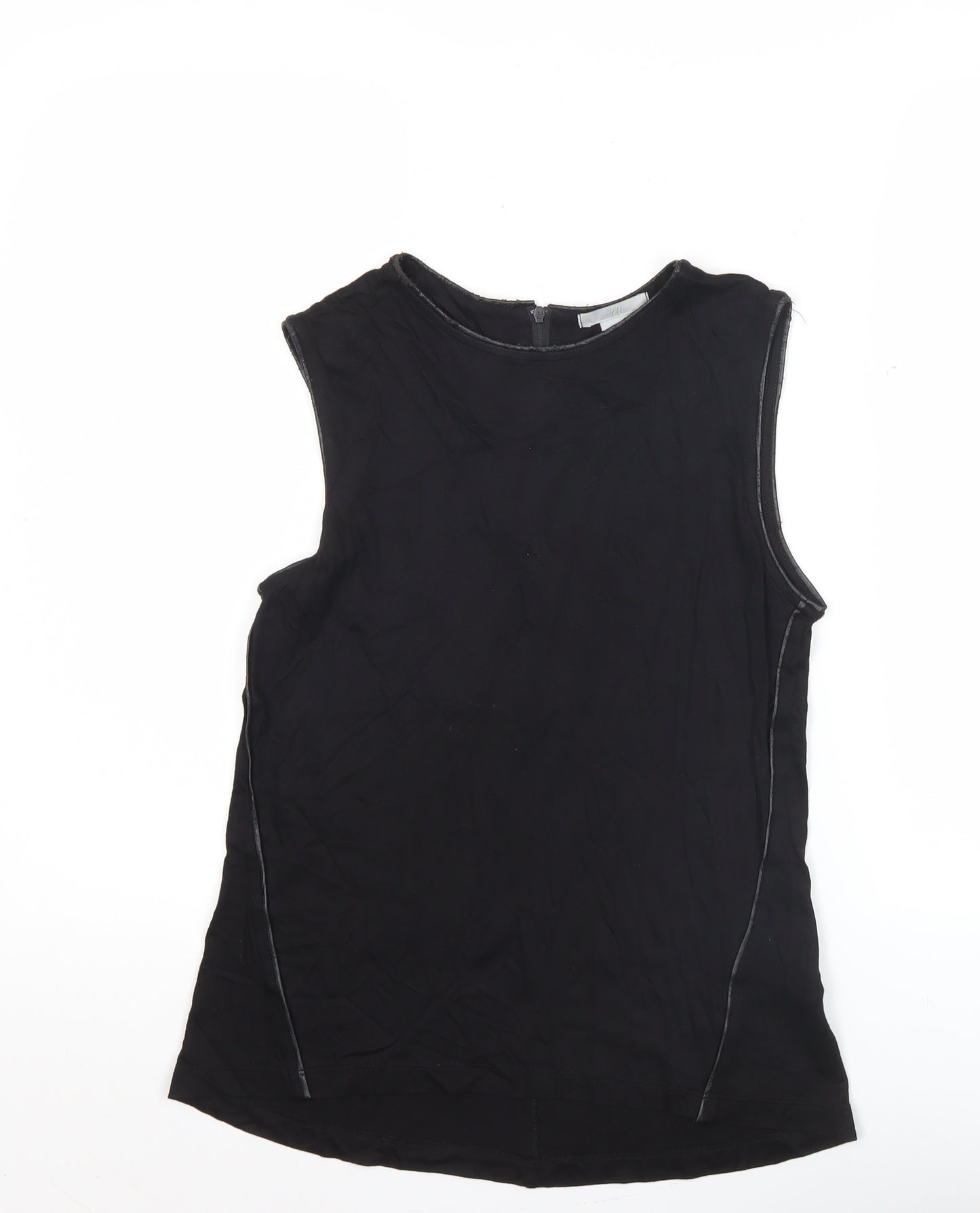H&M Women Black Sleeveless Tank Top S Crew Neck 100% Viscose