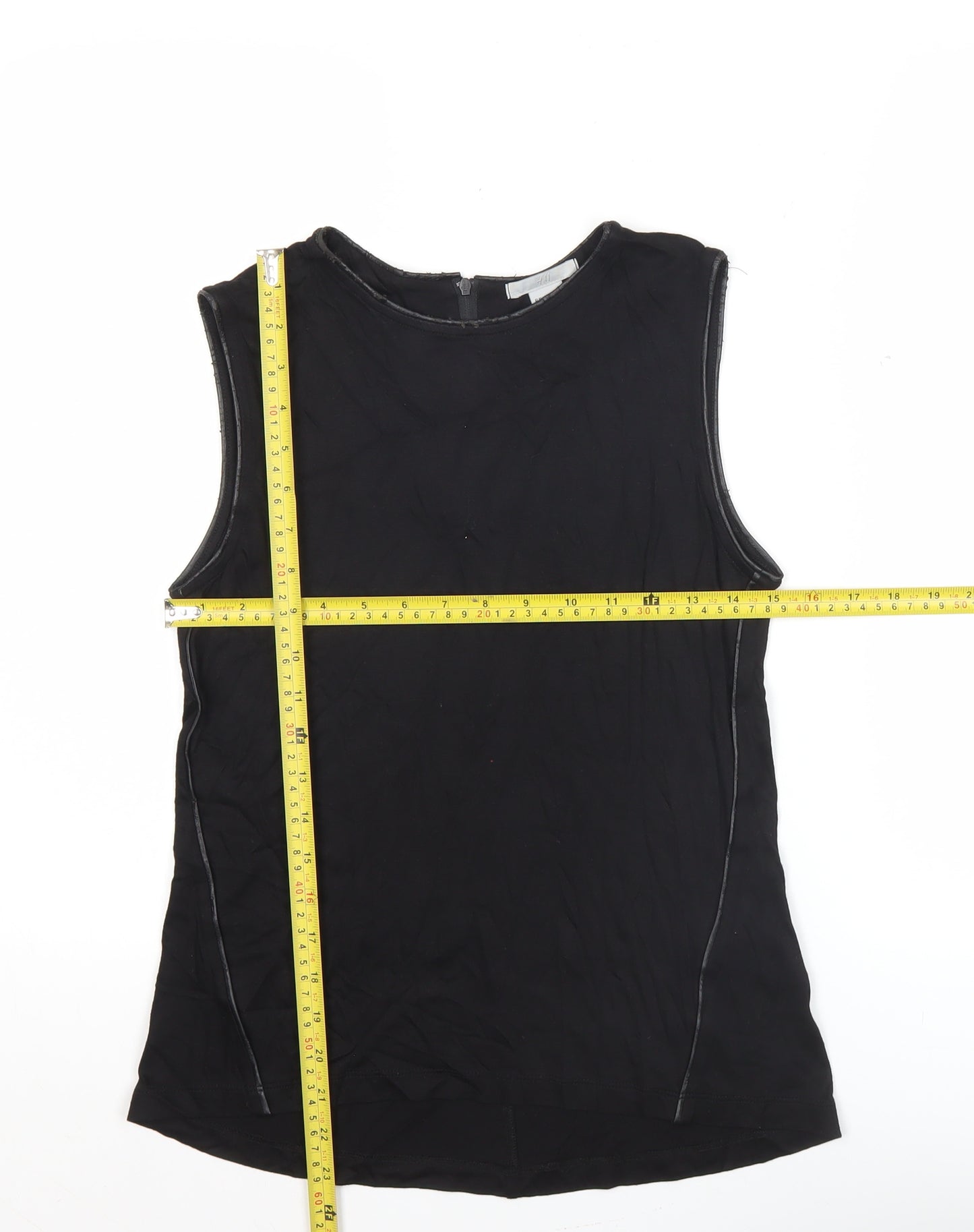 H&M Women Black Sleeveless Tank Top S Crew Neck 100% Viscose