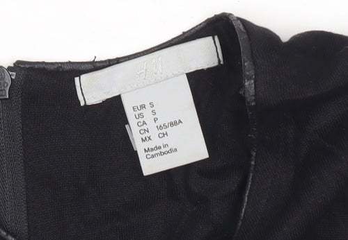 H&M Women Black Sleeveless Tank Top S Crew Neck 100% Viscose
