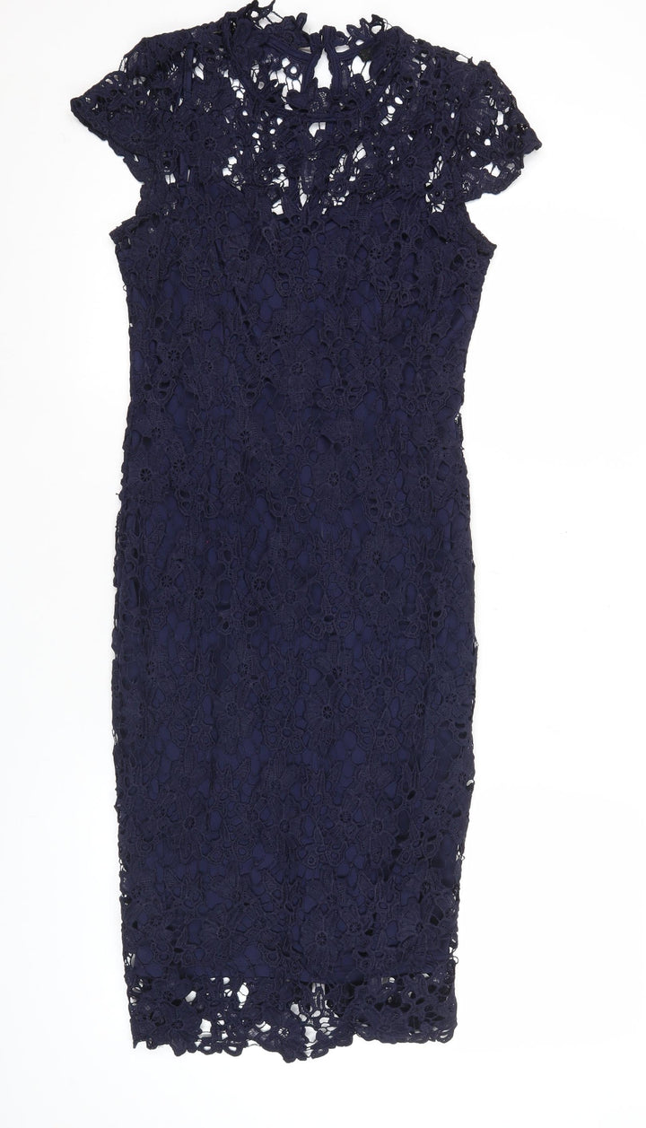 Quiz Women’s Blue Lace Sheath Knee Length Dress Size 10
