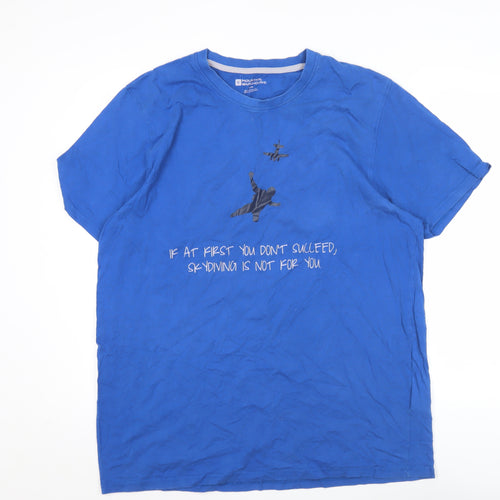 Mountain Warehouse Men’s Blue XL Funny Graphic T-Shirt Cotton Crew Neck