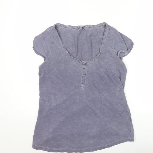 Red Soul Women's Grey Cotton Scoop Neck Button T-Shirt Size 10