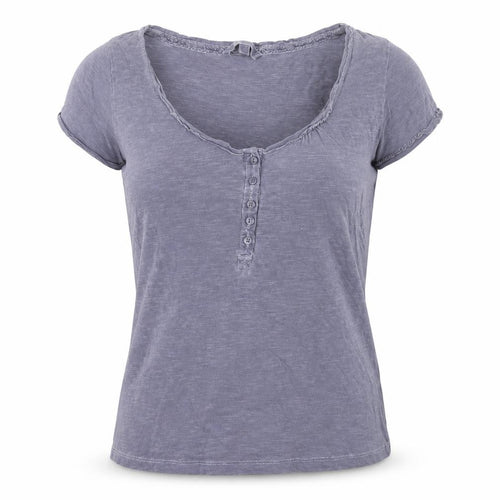 Red Soul Women's Grey Cotton Scoop Neck Button T-Shirt Size 10