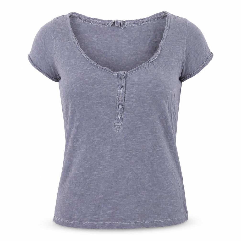 Red Soul Women's Grey Cotton Scoop Neck Button T-Shirt Size 10