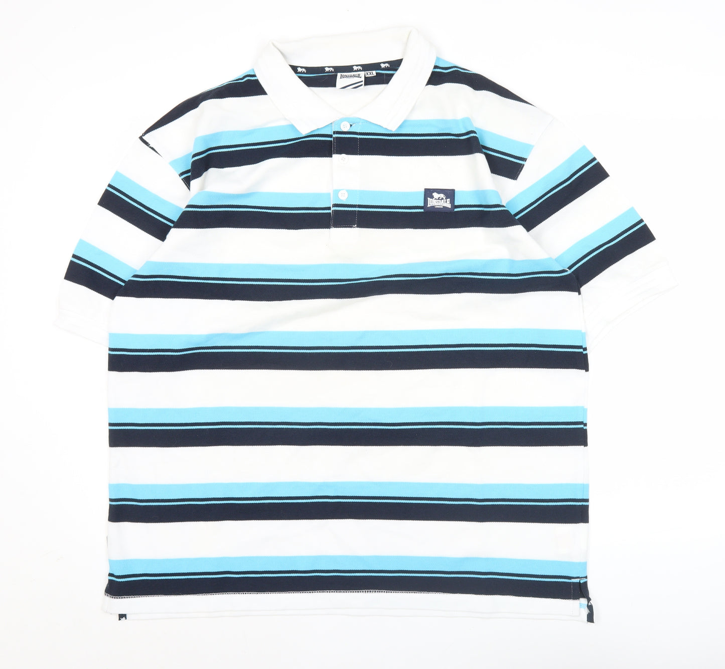 Lonsdale Men’s Blue Striped Polo Shirt 2XL Short Sleeve Casual