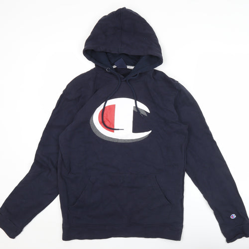 Champion Men’s Blue Pullover Hoodie Large Graphic Print Logo