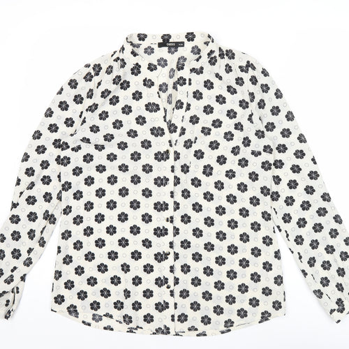 Oasis Women’s White Black Floral Blouse Size 12 Long Sleeve Tunic